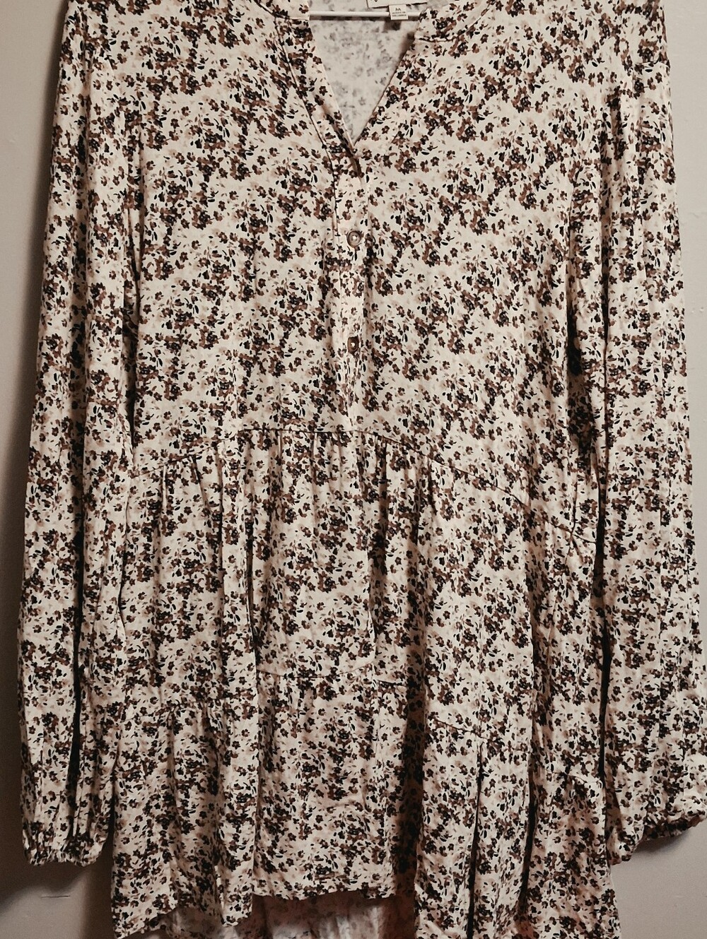 Wonderly Cream Tunic Top with Brown Floral Print